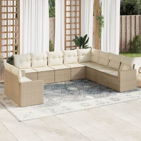 vidaXL Juego de sofás jardín con cojines beige 10 pzas ratán sintético