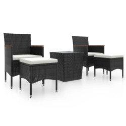 vidaXL Mesa sillas jardín 5 pzas ratán sintético vidrio templado negro