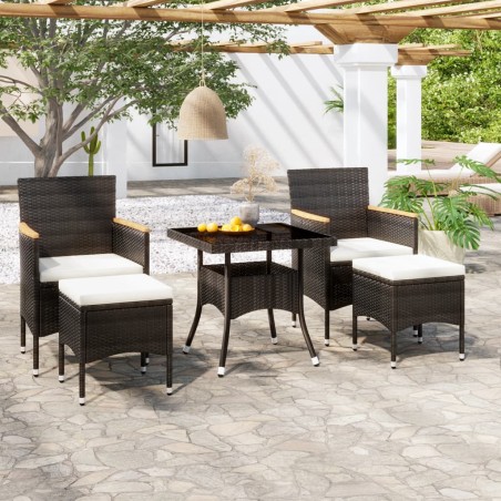 vidaXL Set comedor jardín 5 pzas ratán sintético vidrio templado negro