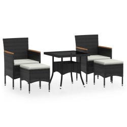 vidaXL Set comedor jardín 5 pzas ratán sintético vidrio templado negro