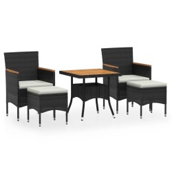 vidaXL Set comedor jardín 5 pzas ratán sintético y madera acacia negro