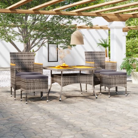 vidaXL Set de comedor jardín 5 pzas ratán sintético madera acacia gris
