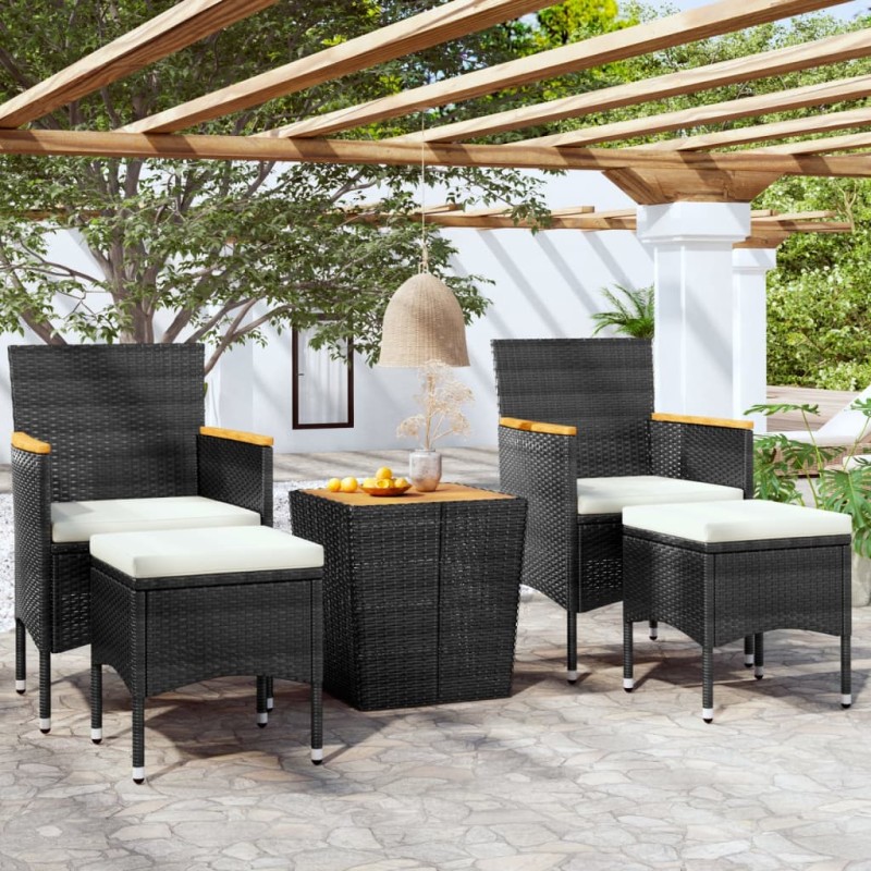 vidaXL Mesa y sillas jardín 5 pzas ratán sintético madera acacia negro vidaXL Mesa y sillas jardín 5 pzas ratán sintético madera acacia negro