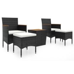 vidaXL Mesa y sillas jardín 5 pzas ratán sintético madera acacia negro