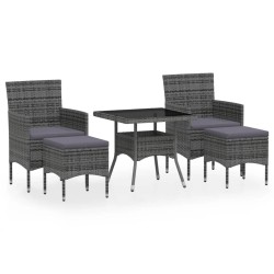 vidaXL Set comedor jardín 5 pzas ratán sintético vidrio templado gris