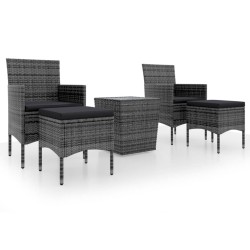 vidaXL Mesa sillas jardín 5 pzas ratán sintético vidrio templado gris