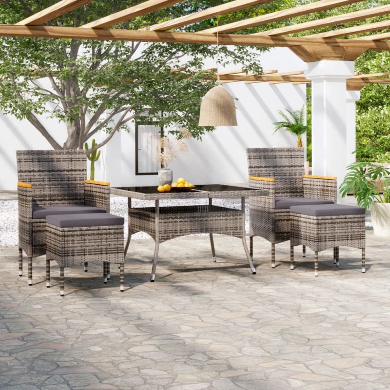 vidaXL Set comedor jardín 5 pzas ratán sintético vidrio templado gris