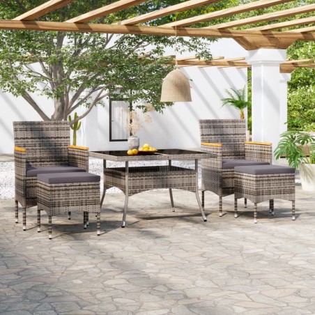 vidaXL Set comedor jardín 5 pzas ratán sintético vidrio templado gris