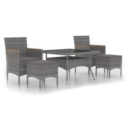 vidaXL Set comedor jardín 5 pzas ratán sintético vidrio templado gris