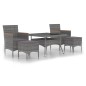 vidaXL Set comedor jardín 5 pzas ratán sintético vidrio templado gris