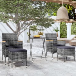 vidaXL Mesa y sillas de jardín 5 pzas ratán PE y vidrio templado gris