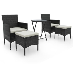 vidaXL Mesa sillas jardín 5 pzas ratán sintético vidrio templado negro