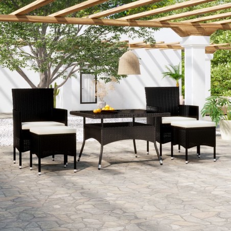 vidaXL Set comedor jardín 5 pzas ratán sintético vidrio templado negro