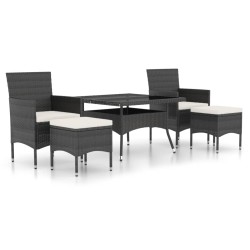 vidaXL Set comedor jardín 5 pzas ratán sintético vidrio templado negro