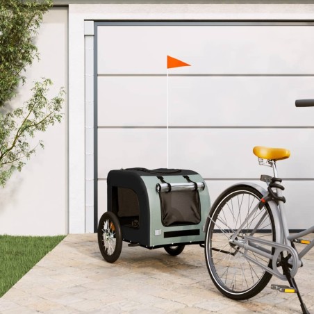vidaXL Remolque bicicleta para mascotas hierro tela Oxford negro gris