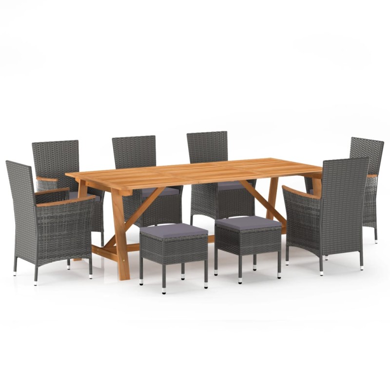 vidaXL Juego de comedor para jardín de 9 piezas gris vidaXL Juego de comedor para jardín de 9 piezas gris
