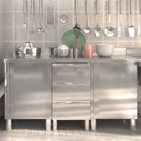 vidaXL Armarios de cocina comercial 3 unidades acero inoxidable 