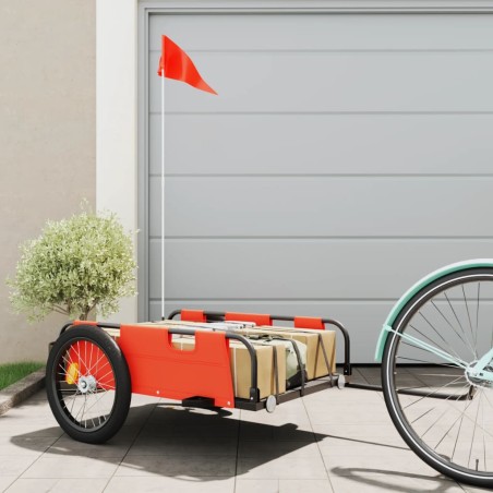 vidaXL Remolque para bicicletas hierro y tela Oxford naranja