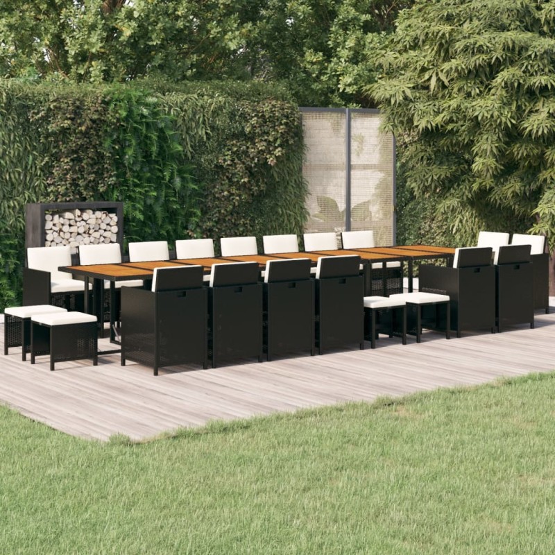 vidaXL Set de comedor jardín 21 pzas con cojines ratán sintético negro