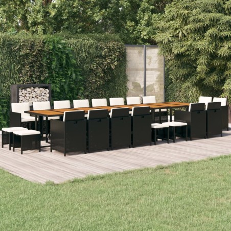 vidaXL Set de comedor jardín 21 pzas con cojines ratán sintético negro