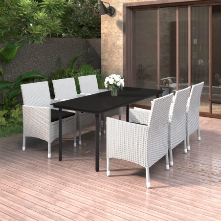 vidaXL Set comedor de jardín 7 pzas y cojines ratán sintético y vidrio