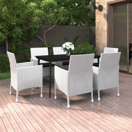 vidaXL Set comedor de jardín 7 pzas y cojines ratán sintético y vidrio
