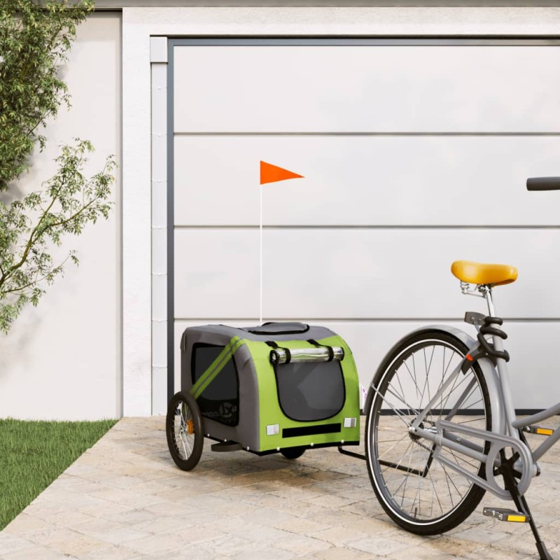 vidaXL Remolque de bicicleta mascotas hierro tela Oxford verde gris vidaXL Remolque de bicicleta mascotas hierro tela Oxford verde gris