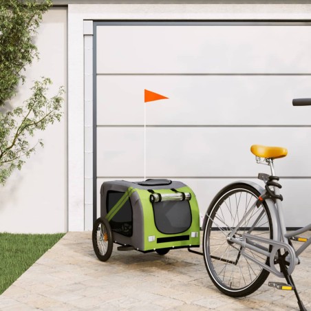 vidaXL Remolque de bicicleta mascotas hierro tela Oxford verde gris