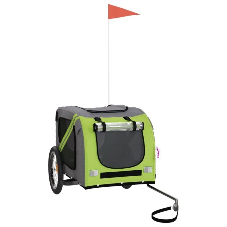 vidaXL Remolque de bicicleta mascotas hierro tela Oxford verde gris