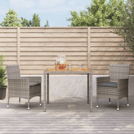 vidaXL Set comedor de jardín 3 piezas con cojines ratán sintético gris
