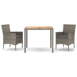 vidaXL Set comedor de jardín 3 piezas con cojines ratán sintético gris