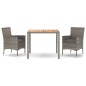 vidaXL Set comedor de jardín 3 piezas con cojines ratán sintético gris vidaXL Set comedor de jardín 3 piezas con cojines ratán sintético gris