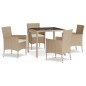 vidaXL Set comedor de jardín 5 pzas con cojines ratán sintético beige