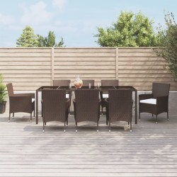 vidaXL Set comedor para jardín 9 pzas y cojines ratán sintético marrón