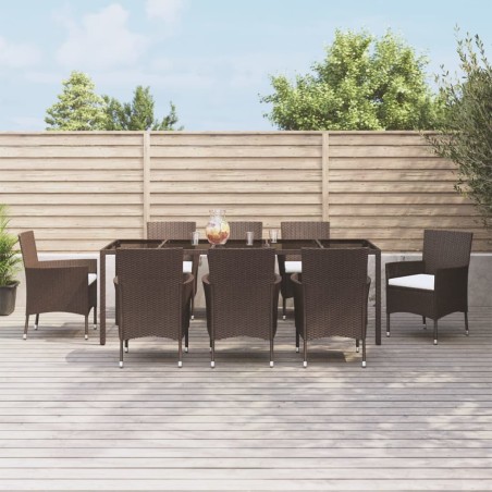 vidaXL Set comedor para jardín 9 pzas y cojines ratán sintético marrón