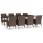 vidaXL Set comedor para jardín 9 pzas y cojines ratán sintético marrón
