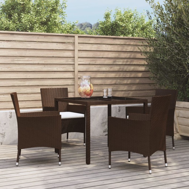 vidaXL Set comedor de jardín 5 piezas y cojines ratán sintético marrón vidaXL Set comedor de jardín 5 piezas y cojines ratán sintético marrón