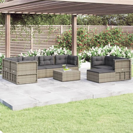 vidaXL Set de muebles de jardín 8 pzas y cojines ratán sintético gris