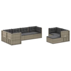 vidaXL Set de muebles de jardín 8 pzas y cojines ratán sintético gris