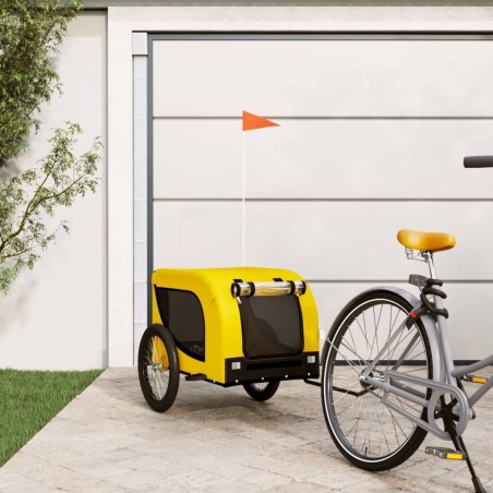 vidaXL Remolque bicicleta mascotas hierro tela Oxford amarillo negro
