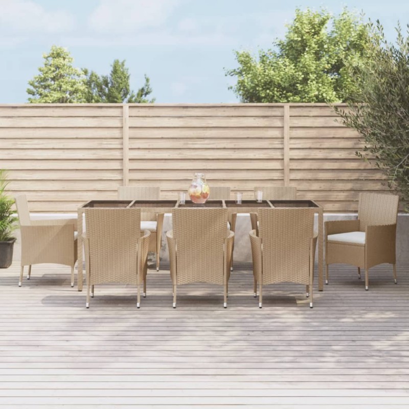 vidaXL Set comedor de jardín 9 pzas con cojines ratán sintético beige vidaXL Set comedor de jardín 9 pzas con cojines ratán sintético beige