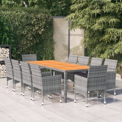 vidaXL Juego de comedor de jardín 11 piezas ratán sintético gris