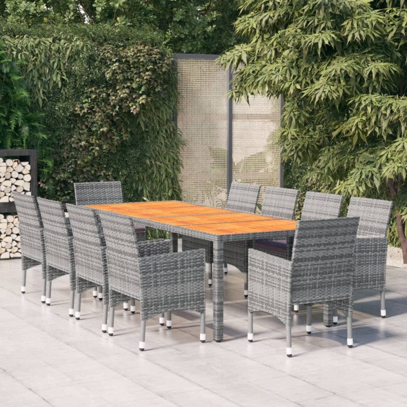 vidaXL Juego de comedor de jardín 11 piezas ratán sintético gris vidaXL Juego de comedor de jardín 11 piezas ratán sintético gris