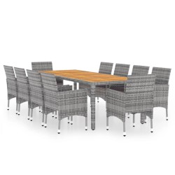vidaXL Juego de comedor de jardín 11 piezas ratán sintético gris