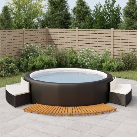 vidaXL Borde bañera hidromasaje madera acacia y ratán sintético negro 