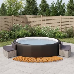 vidaXL Borde bañera hidromasaje madera acacia y ratán sintético gris 