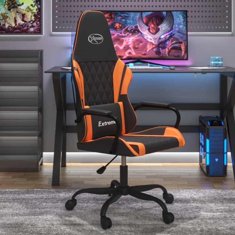 vidaXL Silla gaming cuero sintético negro y naranja vidaXL Silla gaming cuero sintético negro y naranja