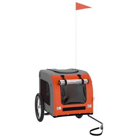 vidaXL Remolque de bicicleta mascotas hierro tela Oxford naranja gris