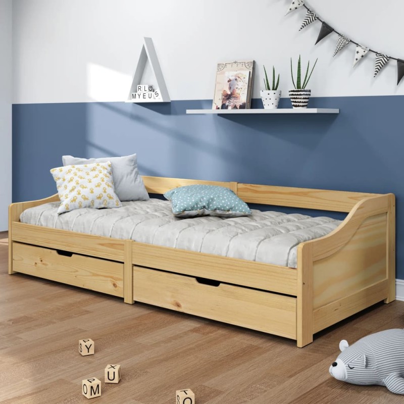 vidaXL Sofá cama con 2 cajones madera maciza pino IRUN 90x200cm vidaXL Sofá cama con 2 cajones madera maciza pino IRUN 90x200cm
