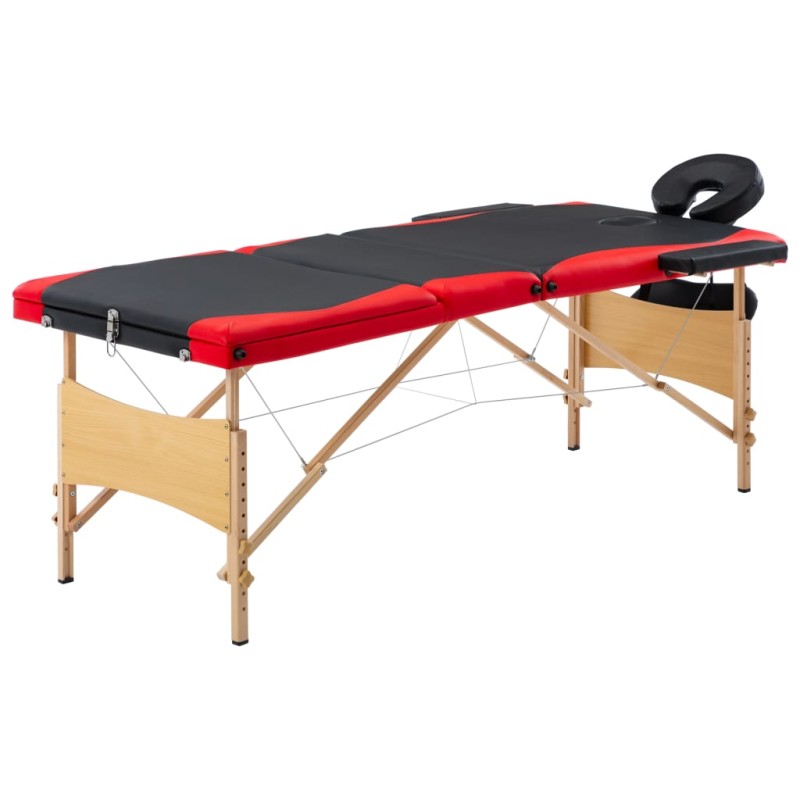 vidaXL Camilla de masaje plegable 3 zonas madera negro y rojo vidaXL Camilla de masaje plegable 3 zonas madera negro y rojo